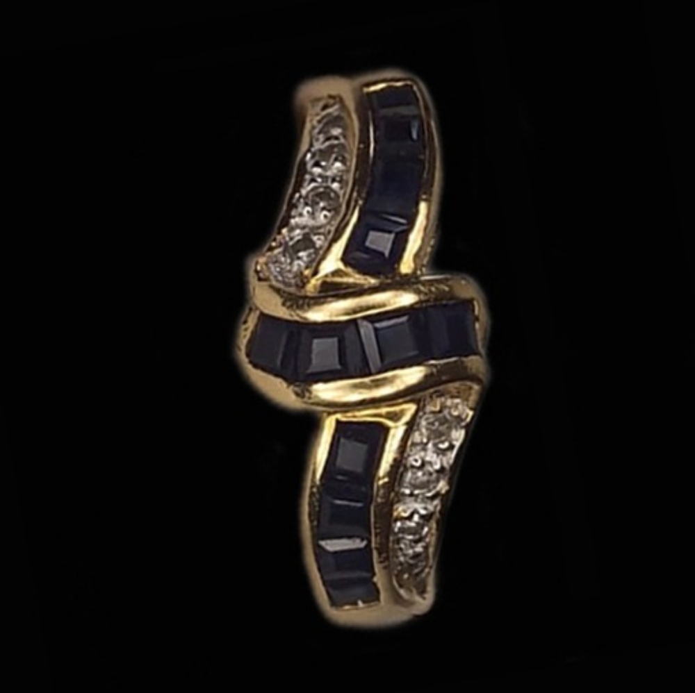 Yellow gold sapphire diamond fashion ring new